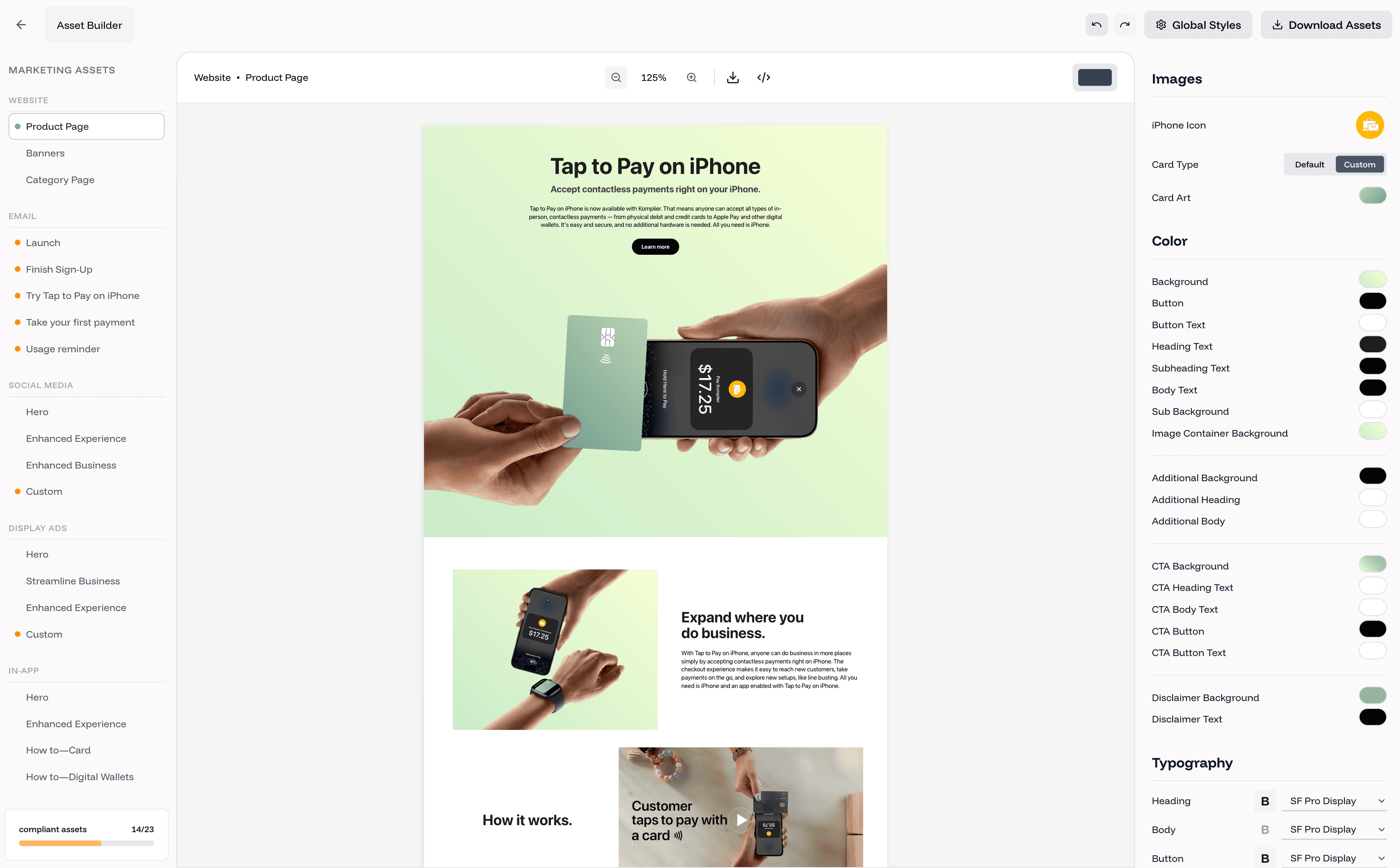 Komplier Asset Builder interface